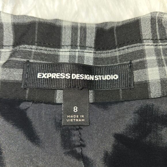 Express Black and Gray Plaid Blazer Size 8 Womens - Picture 3 of 8